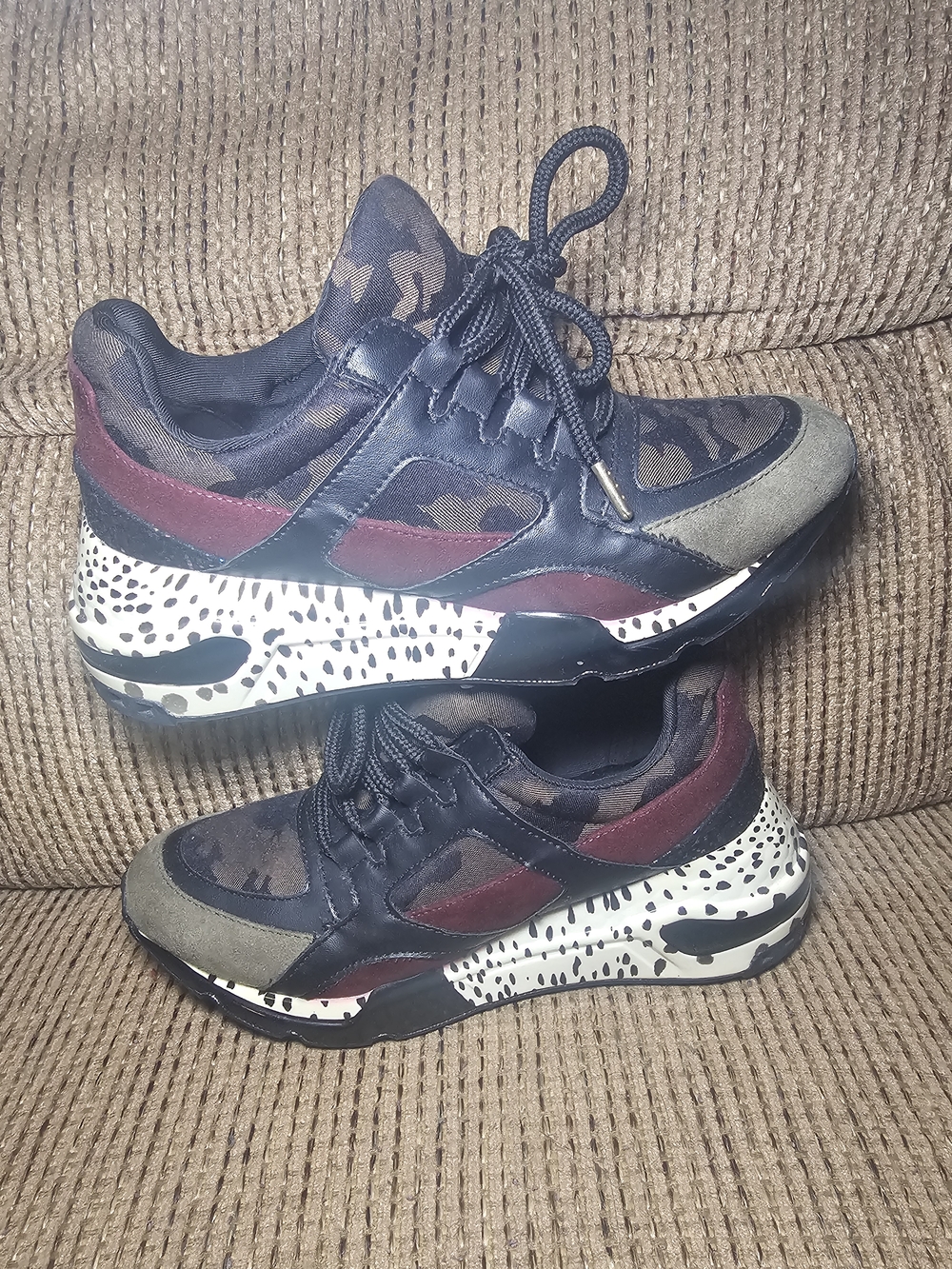 Steve Madden Platform Sneakers | Camo + Burgundy | Chunky Sole | Size 6